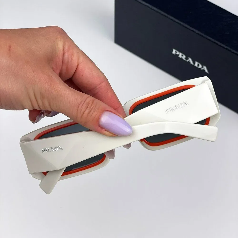 🔥Prada PR06YS 17M5S0 Sunglasses Talc Orange Dark Grey Rectangle Unisex - Picture 5 of 14